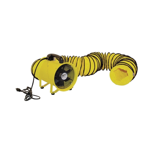 MaxxAir HVHF 12COMBO Confined Space Ventilator and Polyvinyl Hose, 120 V, 2000 cfm Air, Steel, Industrial Yellow