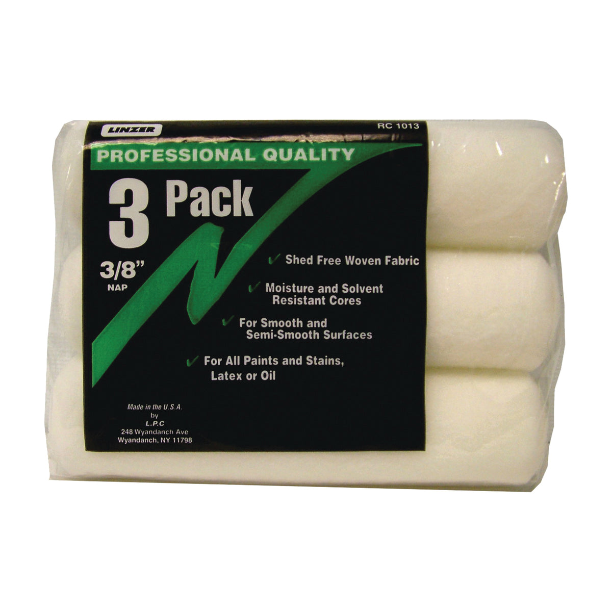 Linzer RC1013 Paint Roller Cover, 3/8 in Thick Nap, 9 in L, Fabric Cover