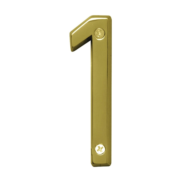 HY-KO Prestige Series BR-42PB/1 House Number, Character: 1, 4 in H Character, Brass Character, Brass