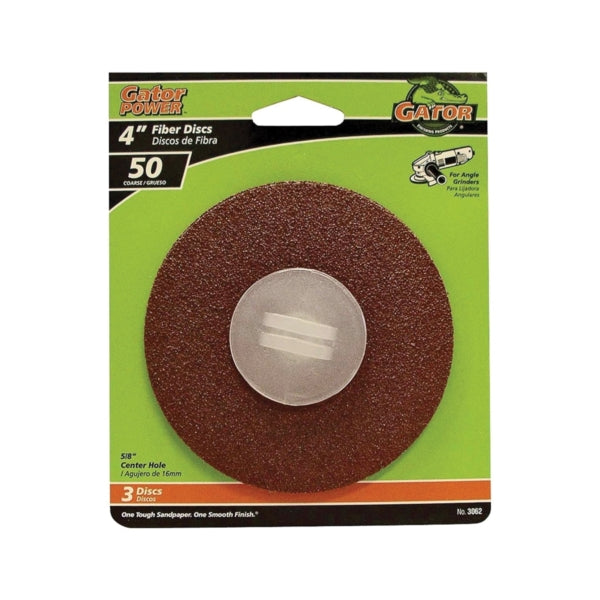 Gator 3062 Fiber Disc, 4 in Dia, 50 Grit, Coarse, Aluminum Oxide Abrasive, Fiber Backing