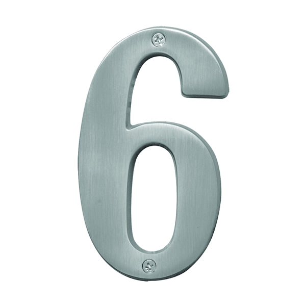 HY-KO Prestige Series BR-51SN/6 House Number, Character: 6, 5 in H Character, Nickel Character, Solid Brass