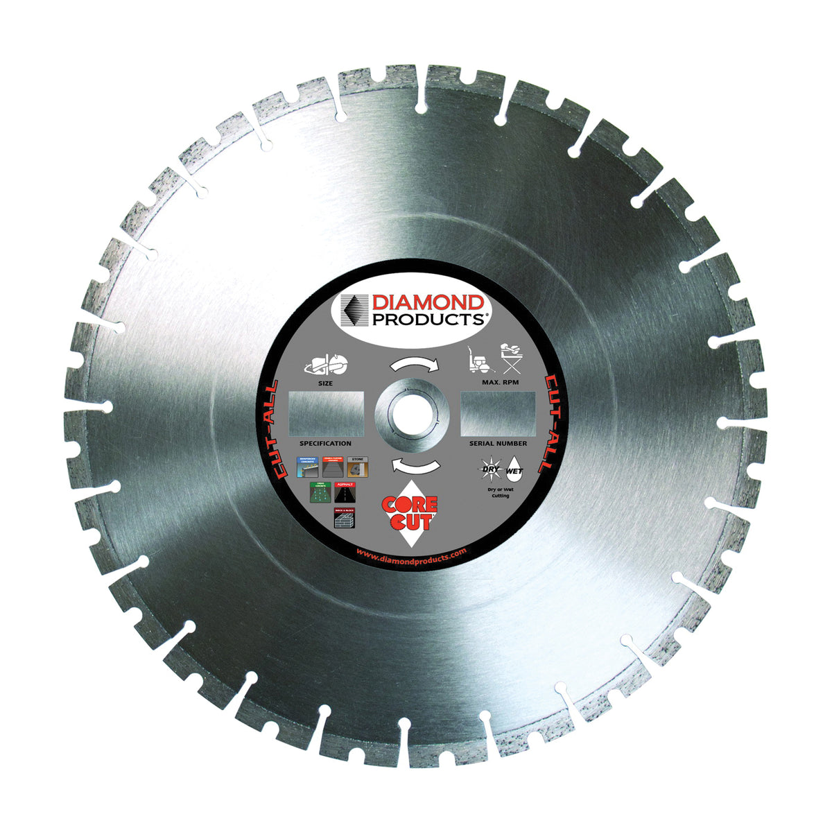 DIAMOND PRODUCTS 84968 Circular Saw Blade, 14 in Dia, Universal Arbor, Diamond Cutting Edge