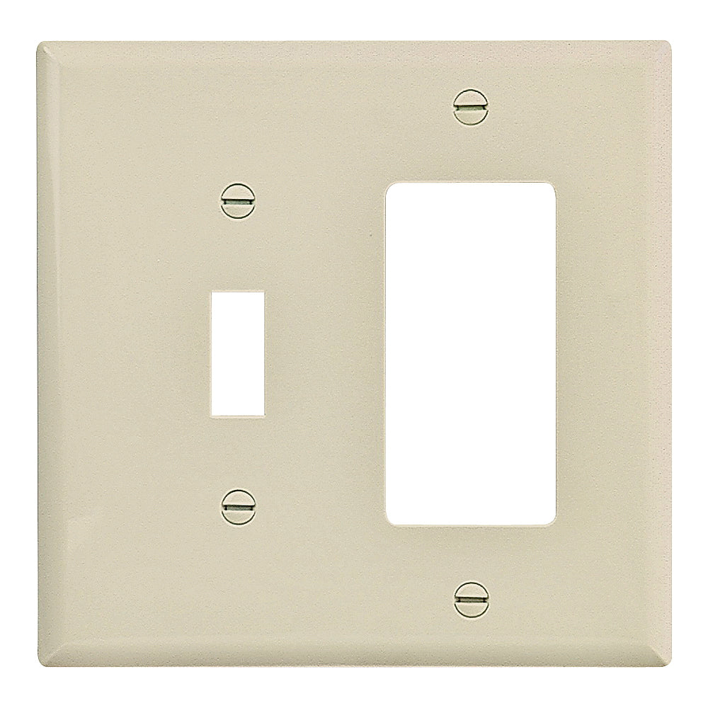 Eaton Wiring Devices PJ126V-SP-L Combination Wallplate, 4-7/8 in L, 4-15/16 in W, 2 -Gang, Polycarbonate, Ivory