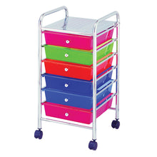 Load image into Gallery viewer, Simple Spaces G006-CH Storage Cart, 13 in OAW, 26 in OAH, 15-3/8 in OAL, 6-Shelf, Blue/Green/Orange/Pink Shelf
