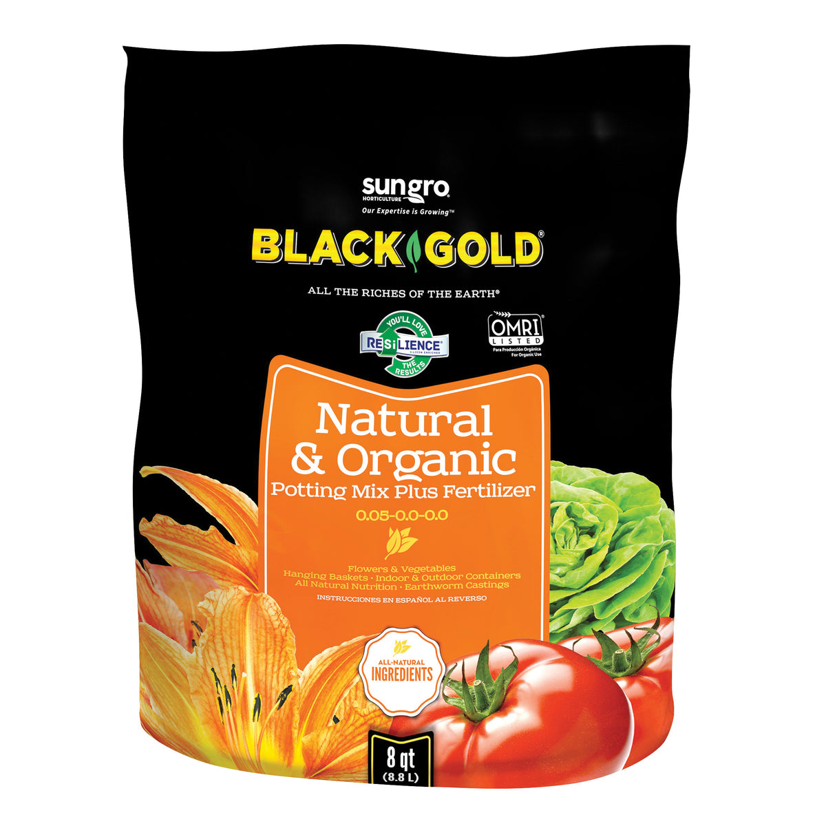 sun gro BLACK GOLD 1402040 8. QT P Potting Mix, Granular, Brown/Earthy, 240 Bag