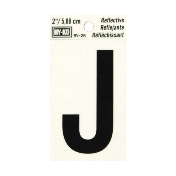 HY-KO RV-25/J Reflective Letter, Character: J, 2 in H Character, Black Character, Silver Background, Vinyl