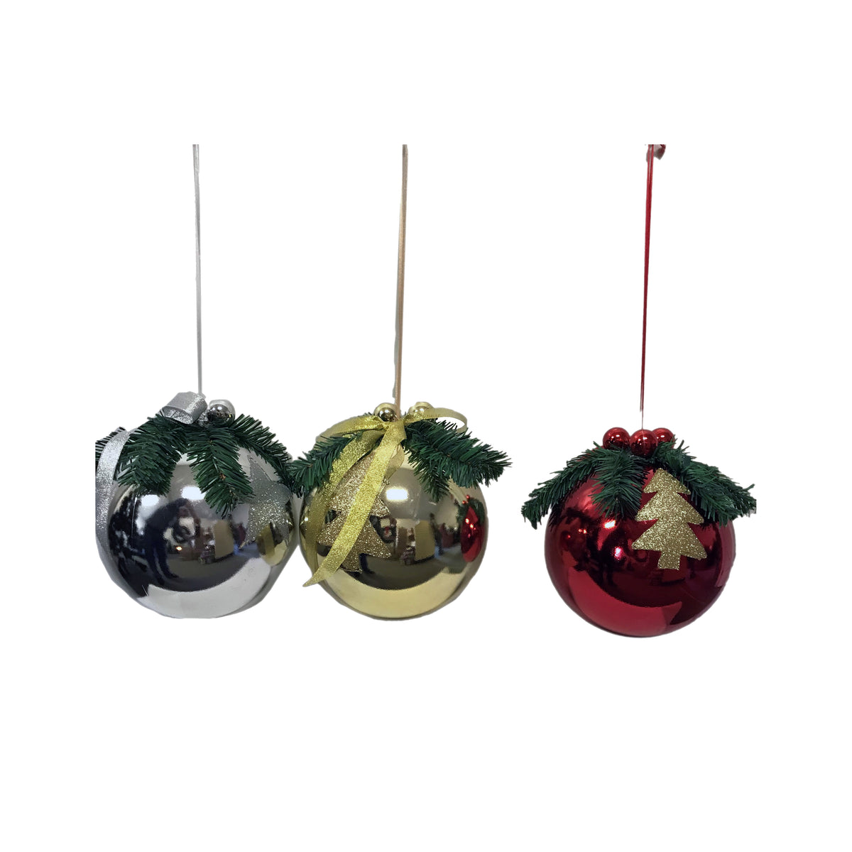 Hometown Holidays 99931 Decorated Ball Ornament, 200 mm H, PVC, Blue/Gold/Green/Red/Silver