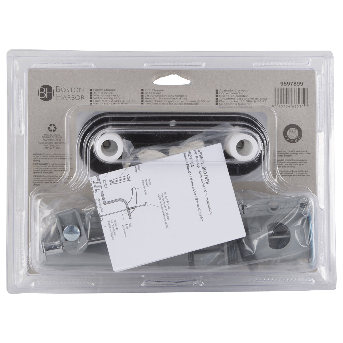 Boston Harbor PF4201RC Lavatory Faucet, 1.5 gpm, 2-Faucet Handle, ABS, Chrome Plated, Round Handle