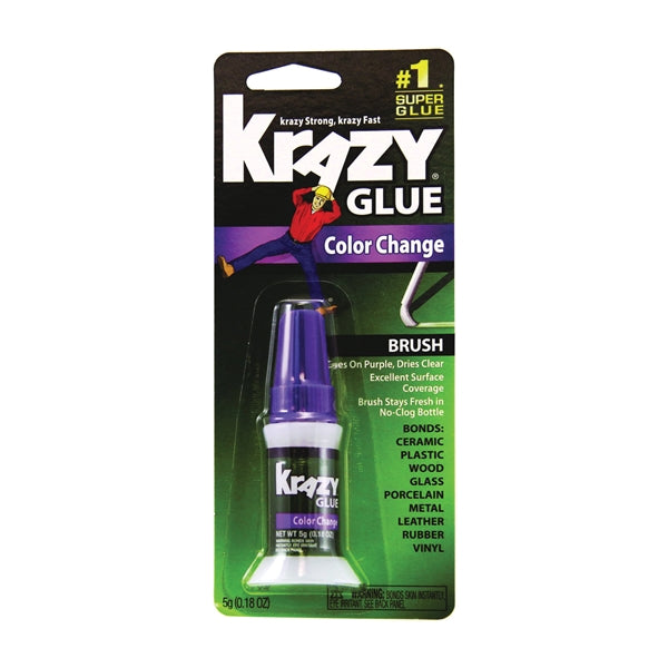 Krazy Glue Color-Change KG98848R Brush-On Glue, Liquid, Irritating, Purple, 5 g Tube