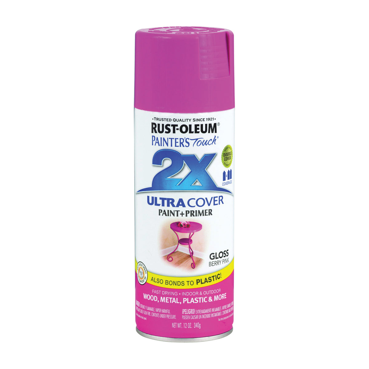RUST-OLEUM PAINTER&#39;S Touch 249123 Gloss Spray Paint, Gloss, Berry Pink, 12 oz, Aerosol Can