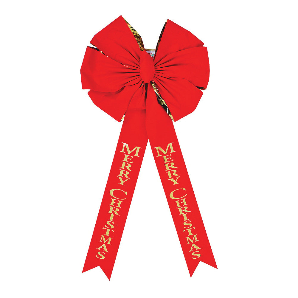 Holidaytrims 6016 Deluxe Outdoor Bow, 2 in H, Velvet, Gold/Red