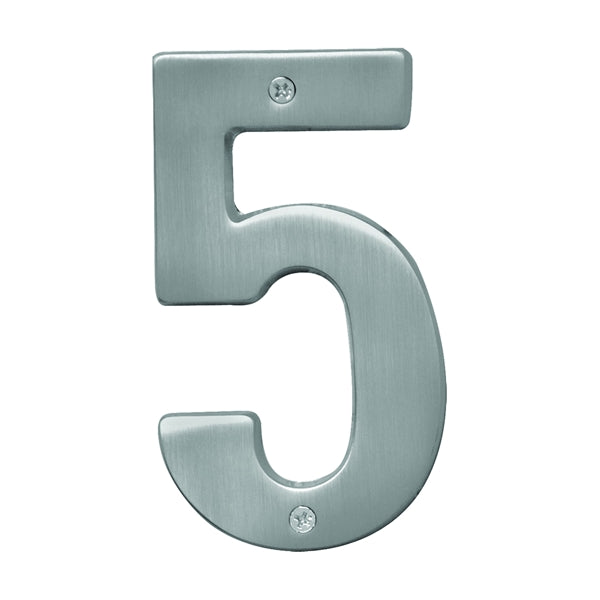 HY-KO Prestige Series BR-51SN/5 House Number, Character: 5, 5 in H Character, Nickel Character, Brass