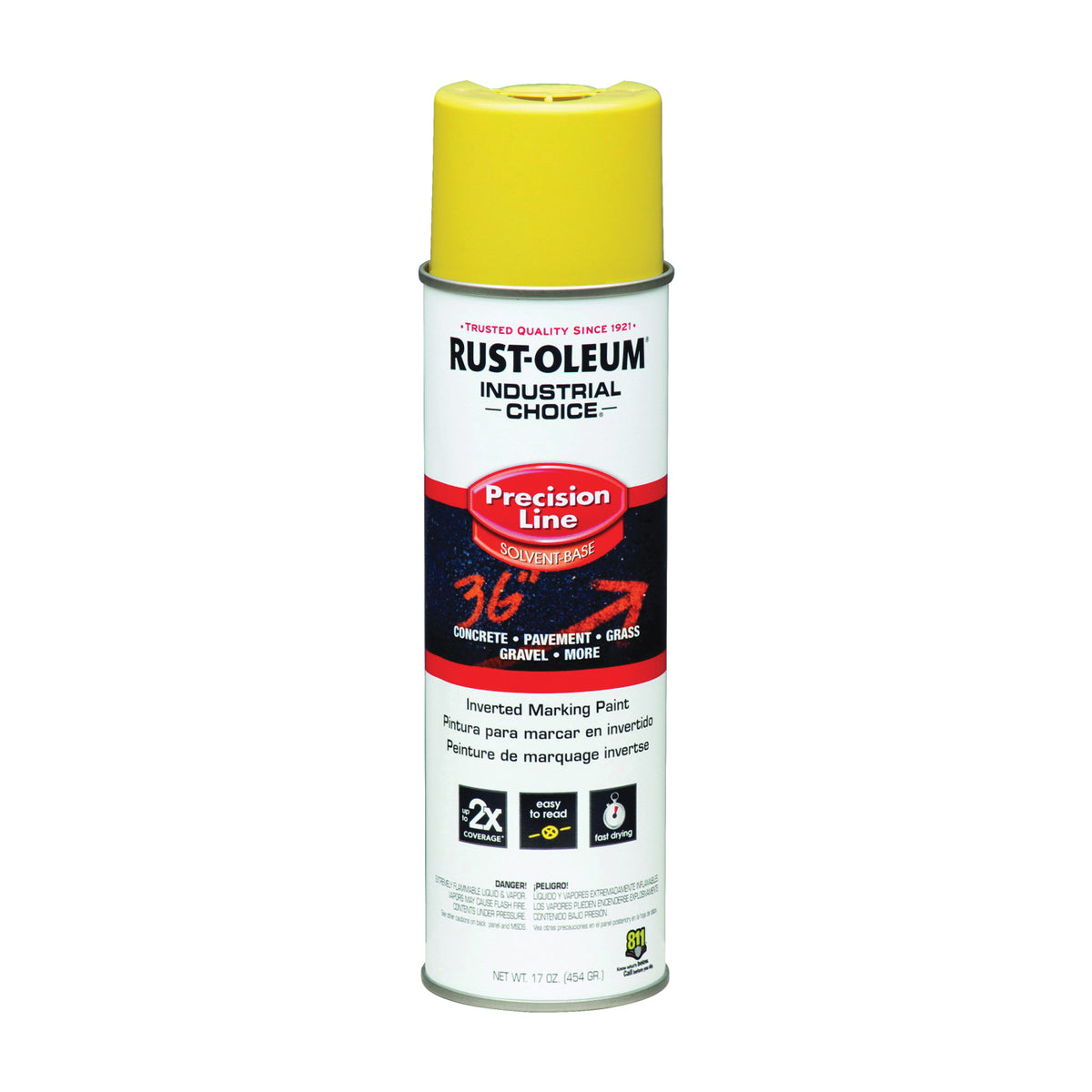 RUST-OLEUM INDUSTRIAL CHOICE 203025 Marking Paint, Semi-Gloss, Yellow, 17 oz, Aerosol Can