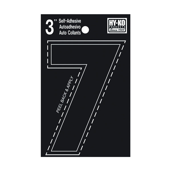 HY-KO 30400 Series 30407 Die-Cut Number, Character: 7, 3 in H Character, Black Character, Vinyl