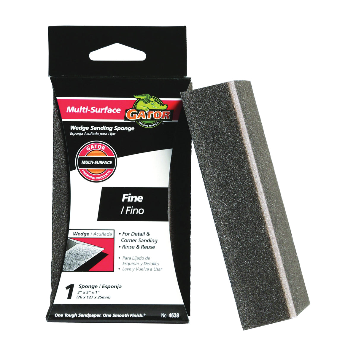 Gator 4638 Sanding Sponge, 5 in L, 2-1/2 in W, Fine, Aluminum Oxide Abrasive