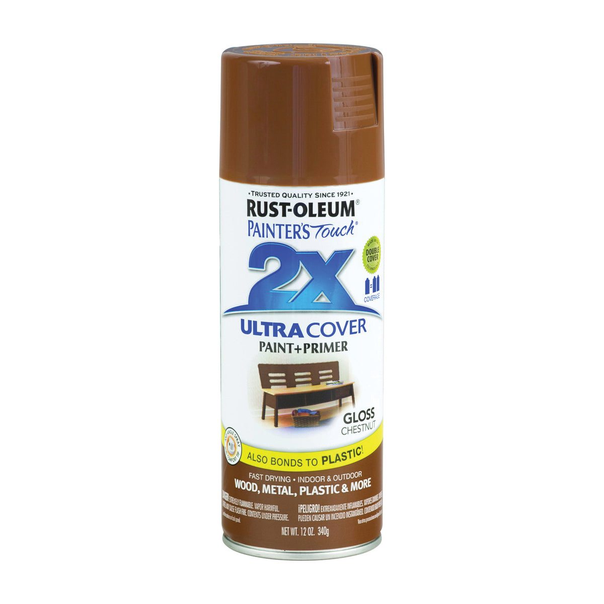 RUST-OLEUM PAINTER'S Touch 249847 Gloss Spray Paint, Gloss, Chestnut, 12 oz, Aerosol Can