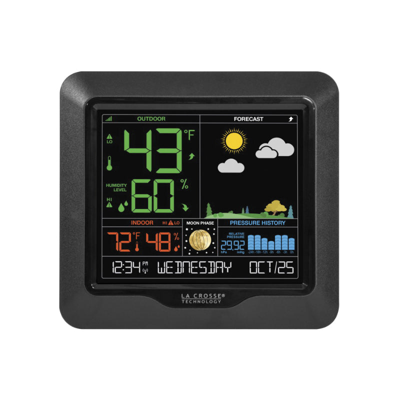 La Crosse S85814 Color Forecast Station, -40 to 140 deg F, 19 to 97 % Humidity Range, Digital Display