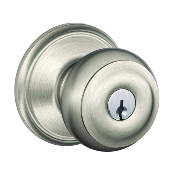 Schlage Georgian Series F51A VGEO619KA4 Keyed Entry Knob, Solid Brass/Zinc, Satin Nickel