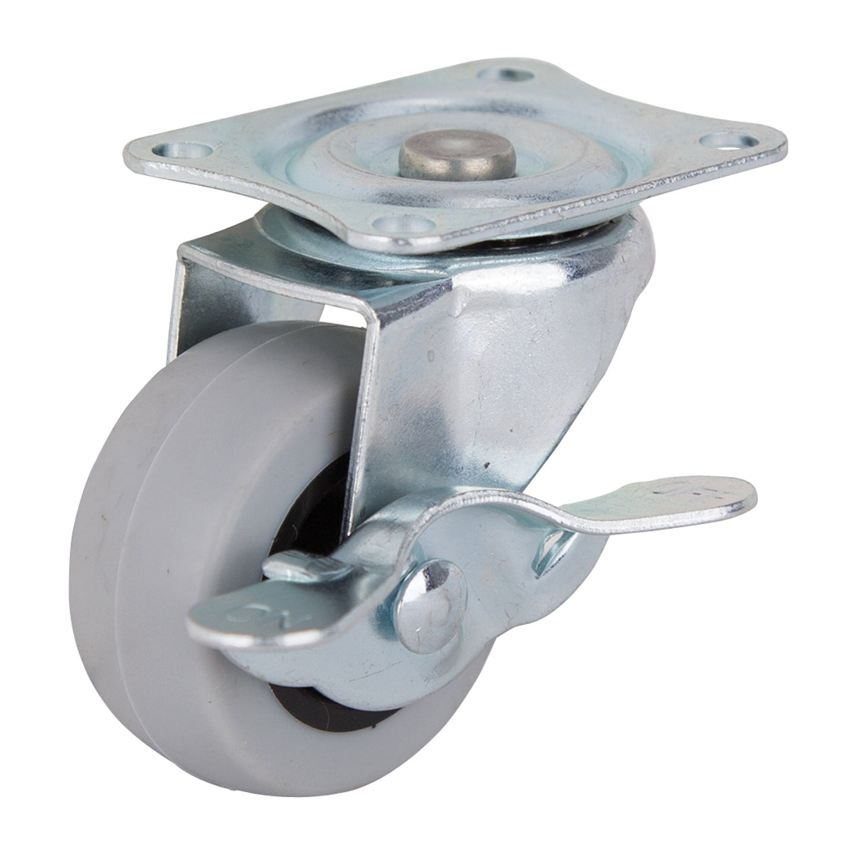 ProSource JC-N05-G Swivel Caster with Brake, 2 in Dia Wheel, 23 mm W Wheel, Thermoplastic Rubber Wheel, Gray, 105 lb