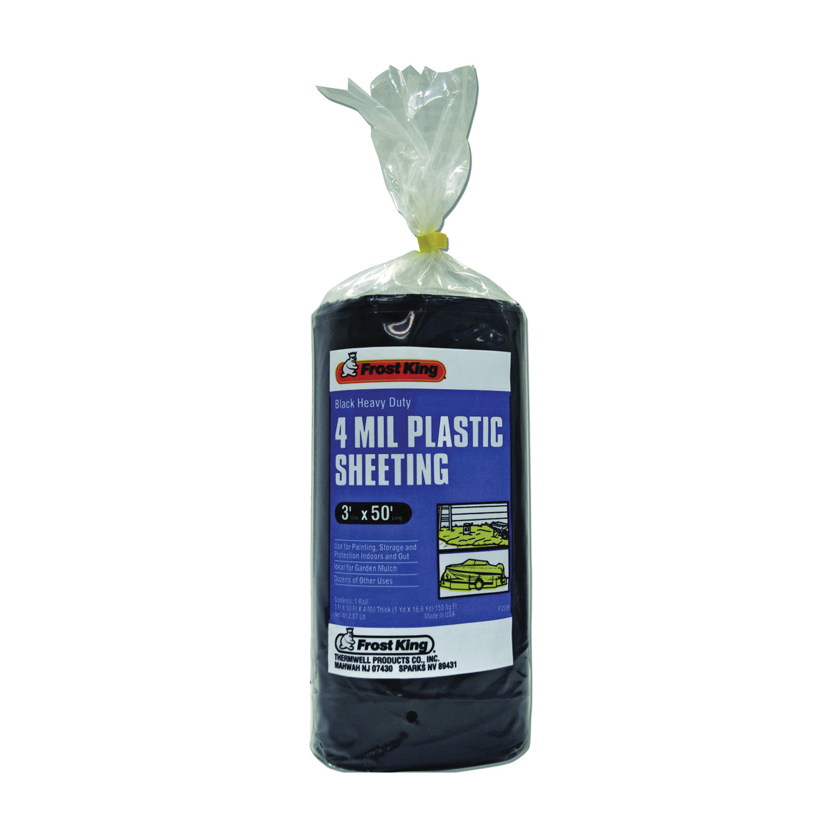 Frost King P350BW Polyethylene Sheeting, 50 ft L, 3 ft W, Black