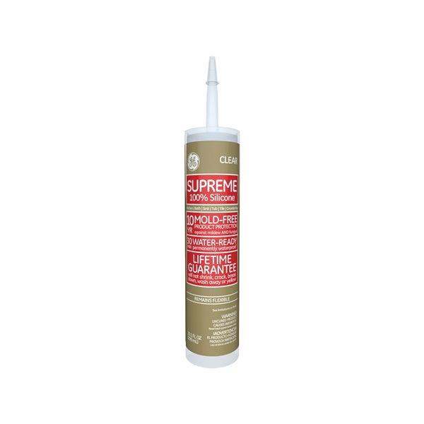 GE Supreme M90006 Silicone Caulk, Colorless, -60 to 400 deg F, 10.1 oz Tube