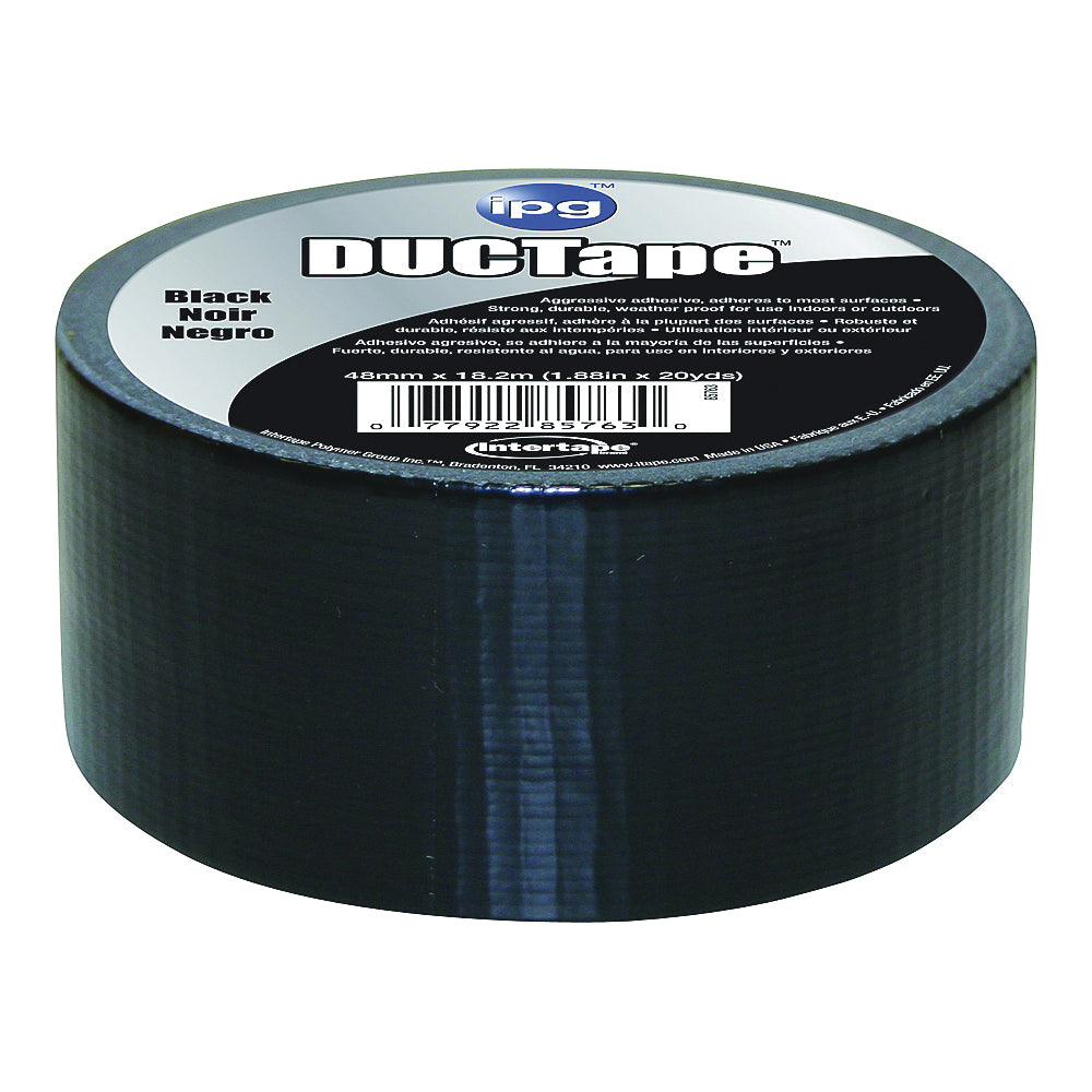 IPG 6720BLK Duct Tape, 20 yd L, 1.88 in W, Polyethylene-Coated Cloth Backing, Black