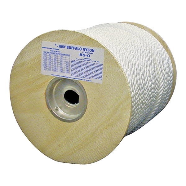 T.W. Evans Cordage 85-060 Rope, 5/16 in Dia, 600 ft L, 280 lb Working Load, Nylon, White