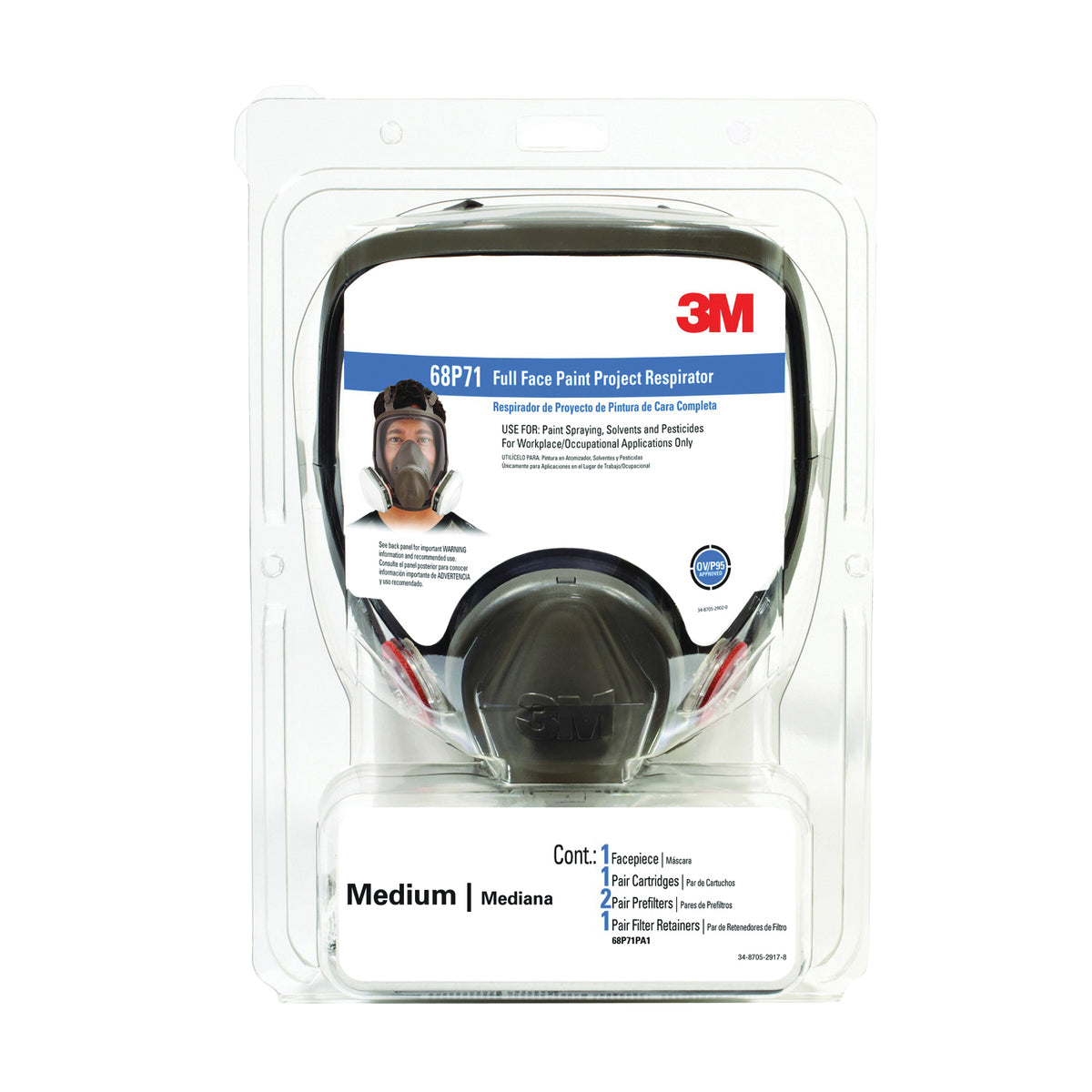 3M TEKK Protection 68P71PA1-A/68P71 Full Face Paint Respirator, M Mask, P95 Filter Class, Black
