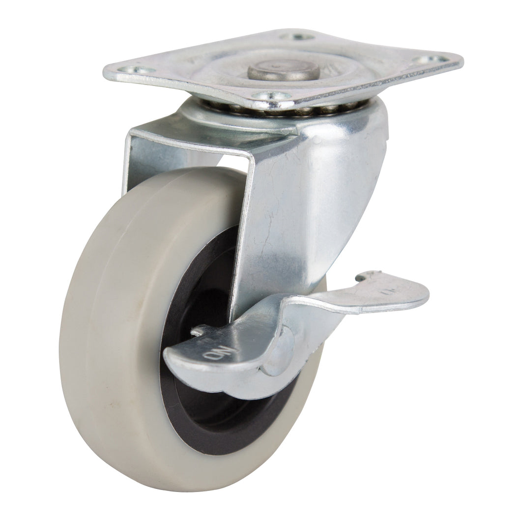 ProSource JC-N06-G Swivel Caster with Brake, 3 in Dia Wheel, 24 mm W Wheel, Thermoplastic Rubber Wheel, Gray, 130 lb