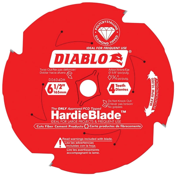 Diablo D0604DH Circular Saw Blade, 6-1/2 in Dia, 5/8 in Arbor, 4-Teeth, Polycrystalline Diamond Cutting Edge