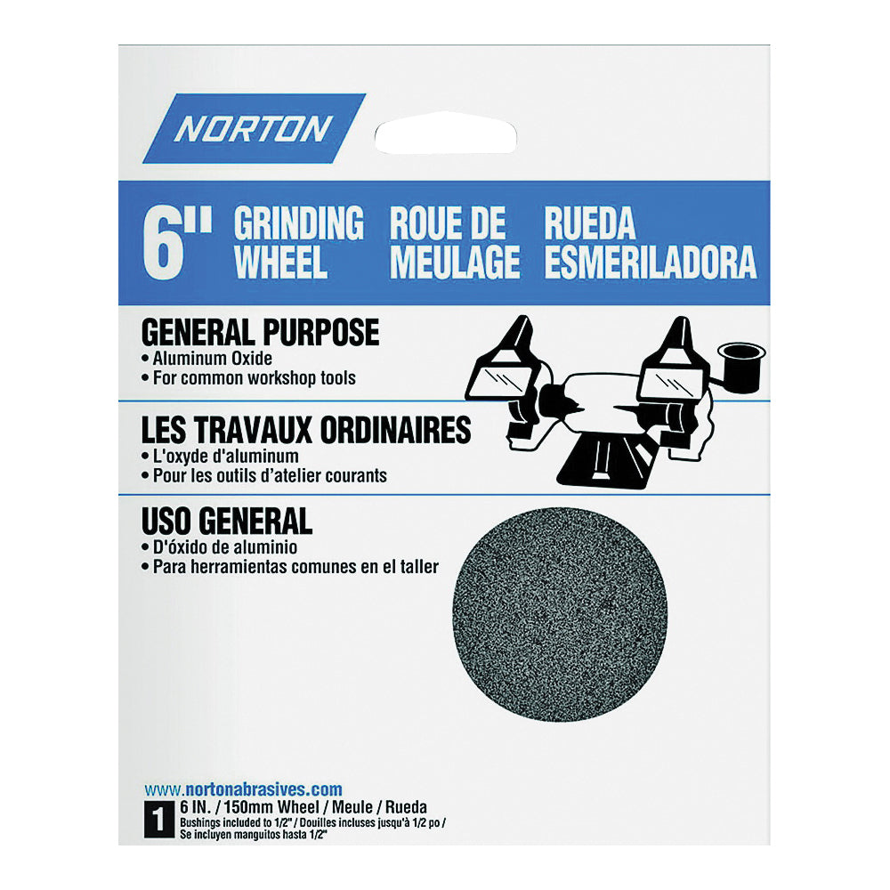 NORTON 07660788245 Grinding Wheel, 6 in Dia, 1/2 in Arbor, Coarse, Aluminum Oxide Abrasive