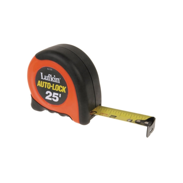 Crescent Lufkin AL725 Tape Measure, 25 ft L Blade, 1 in W Blade, Steel Blade, ABS Case, Orange Case