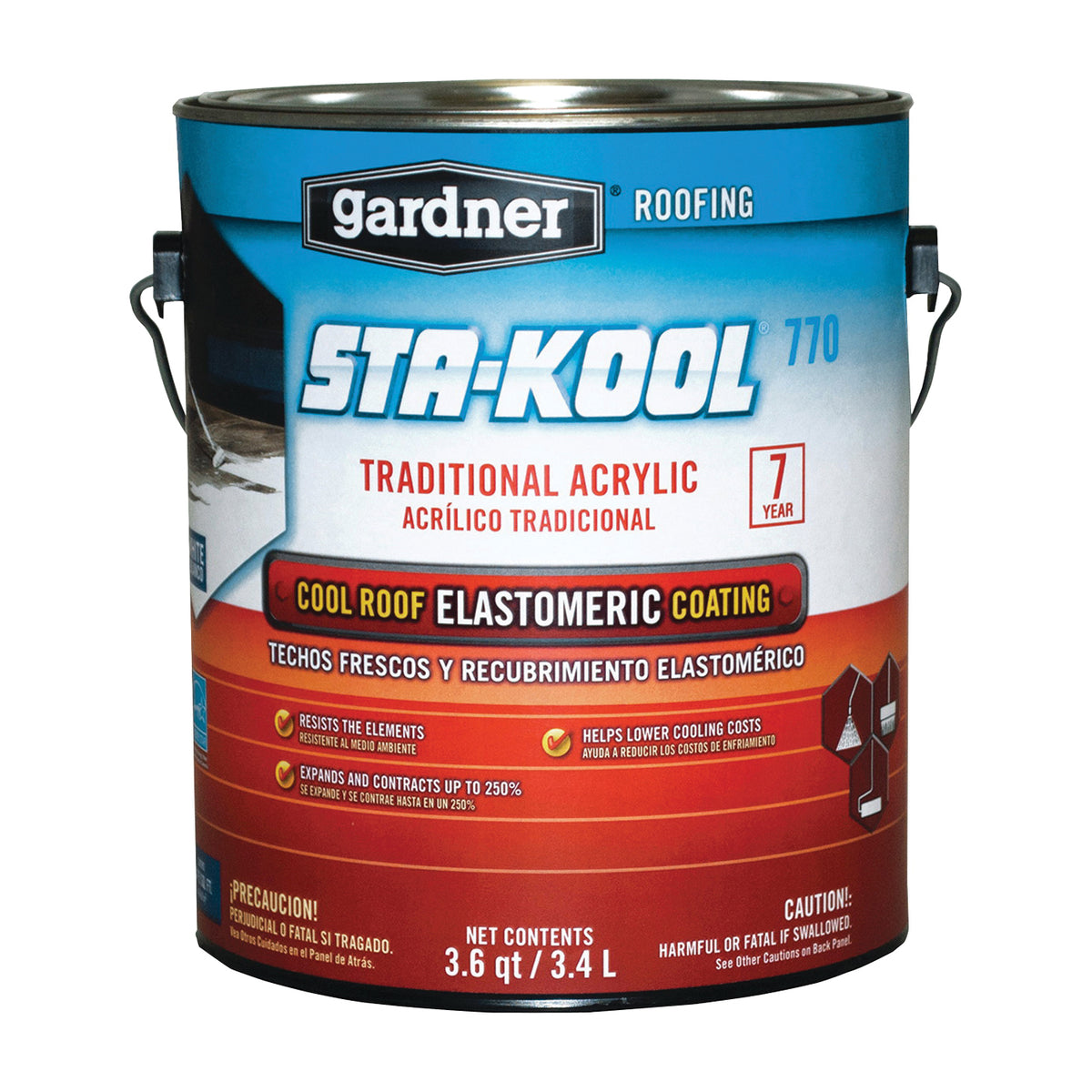 Gardner SK-7701 Elastomeric Roof Coating, White, 3.4 L Pail, Liquid