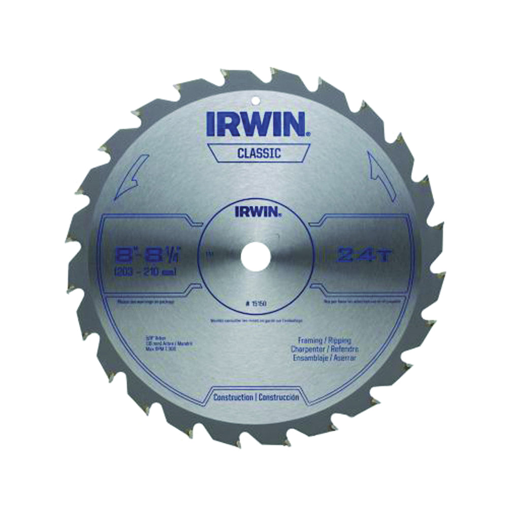 IRWIN 15150 Circular Saw Blade, 8-1/4 in Dia, 5/8 in Arbor, 24-Teeth, Carbide Cutting Edge