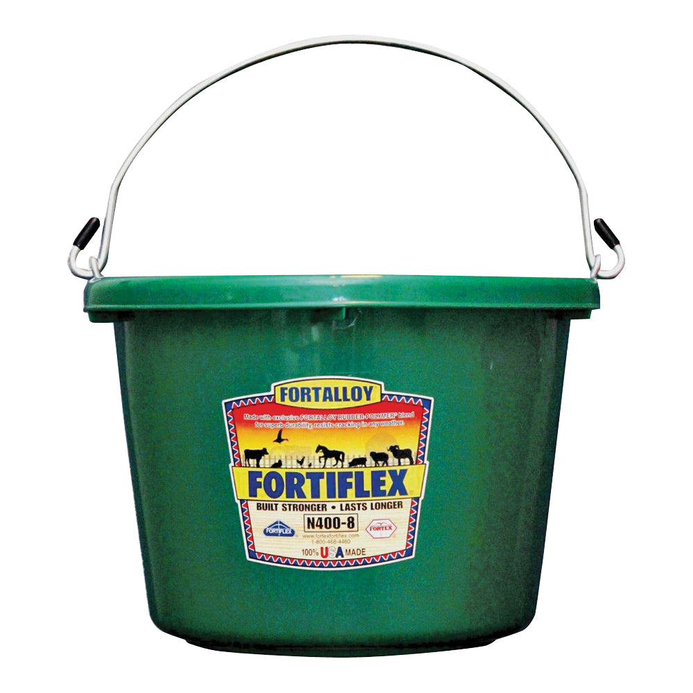 FORTEX-FORTIFLEX N4008GR Utility Pail, 8 qt Volume, Fortalloy Rubber Polymer, Green