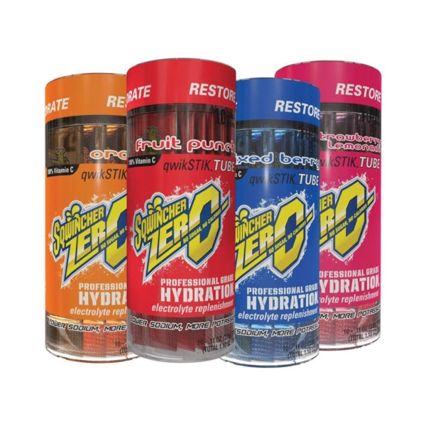 Sqwincher X440-MK600 Qwik Stik, Powder, Fruit Punch, Lemonade, Mixed Berry, Orange, Strawberry Flavor, 0.11 oz Tube