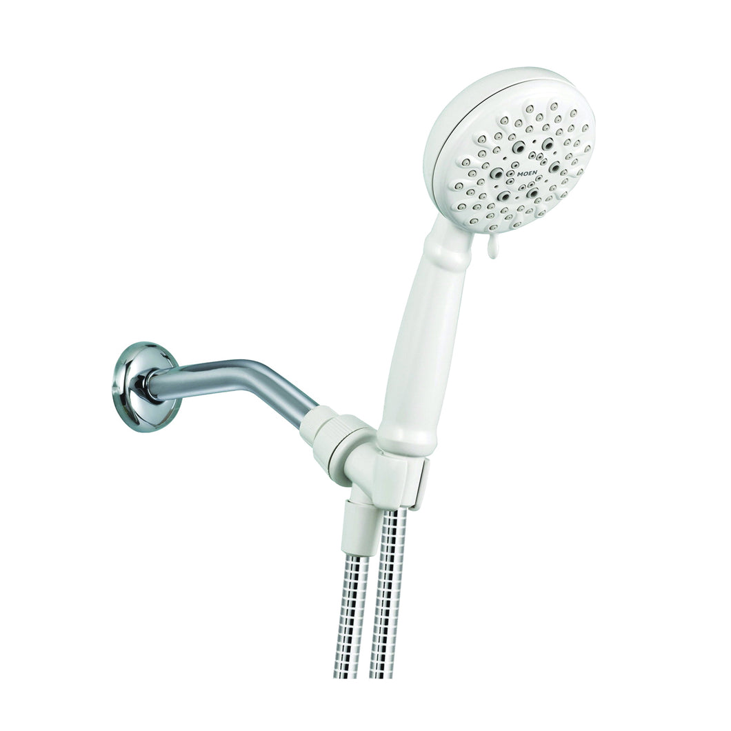 Moen Banbury 23046W Handheld Shower, 1/2 in Connection, 1.75 gpm, 5-Spray Function, Glacier, 60 in L Hose