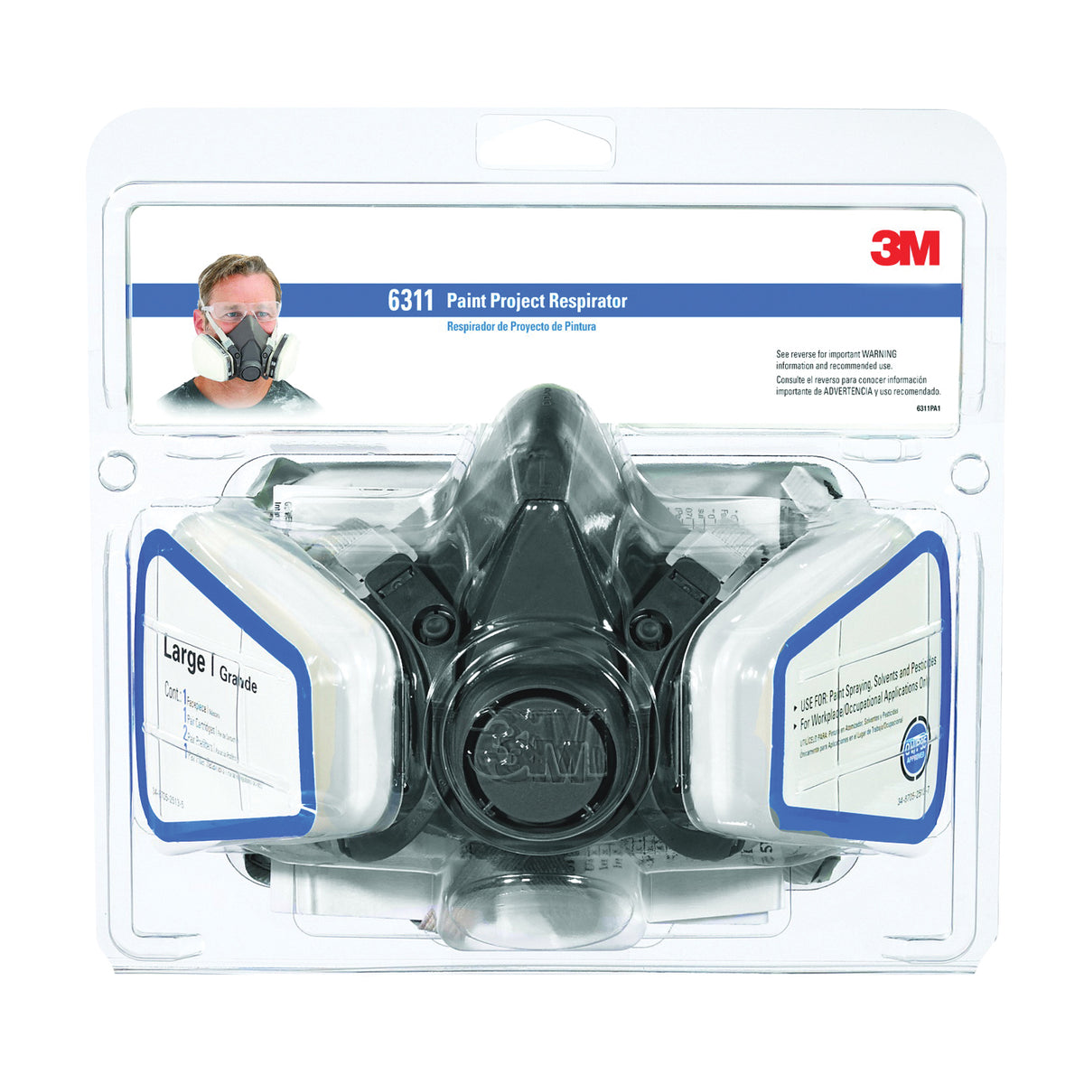 3M TEKK Protection 6311PA1-A/R6311 Valved Paint Respirator, L Mask, P95 Filter Class, 95 % Filter Efficiency