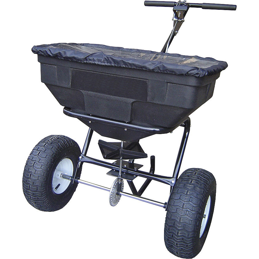 Vulcan YTL31515 Broadcast Spreader, 12 ft W Spread, 125 lb Capacity, Steel Frame, Poly Hopper, Black Hopper