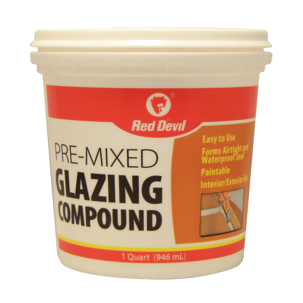Red Devil 0664 Glazing Compound, Solid, Mild, Off-White, 1 qt Tub