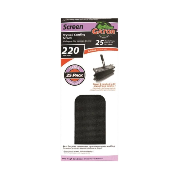 Gator 3300 Sanding Screen, 11 in L, 4-3/8 in W, 220 Grit, Very Fine, Silicone Carbide Abrasive