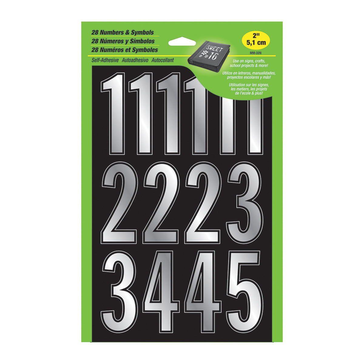 HY-KO MM-32N Prism Number Set, 2 in H Character, Silver Character, Vinyl