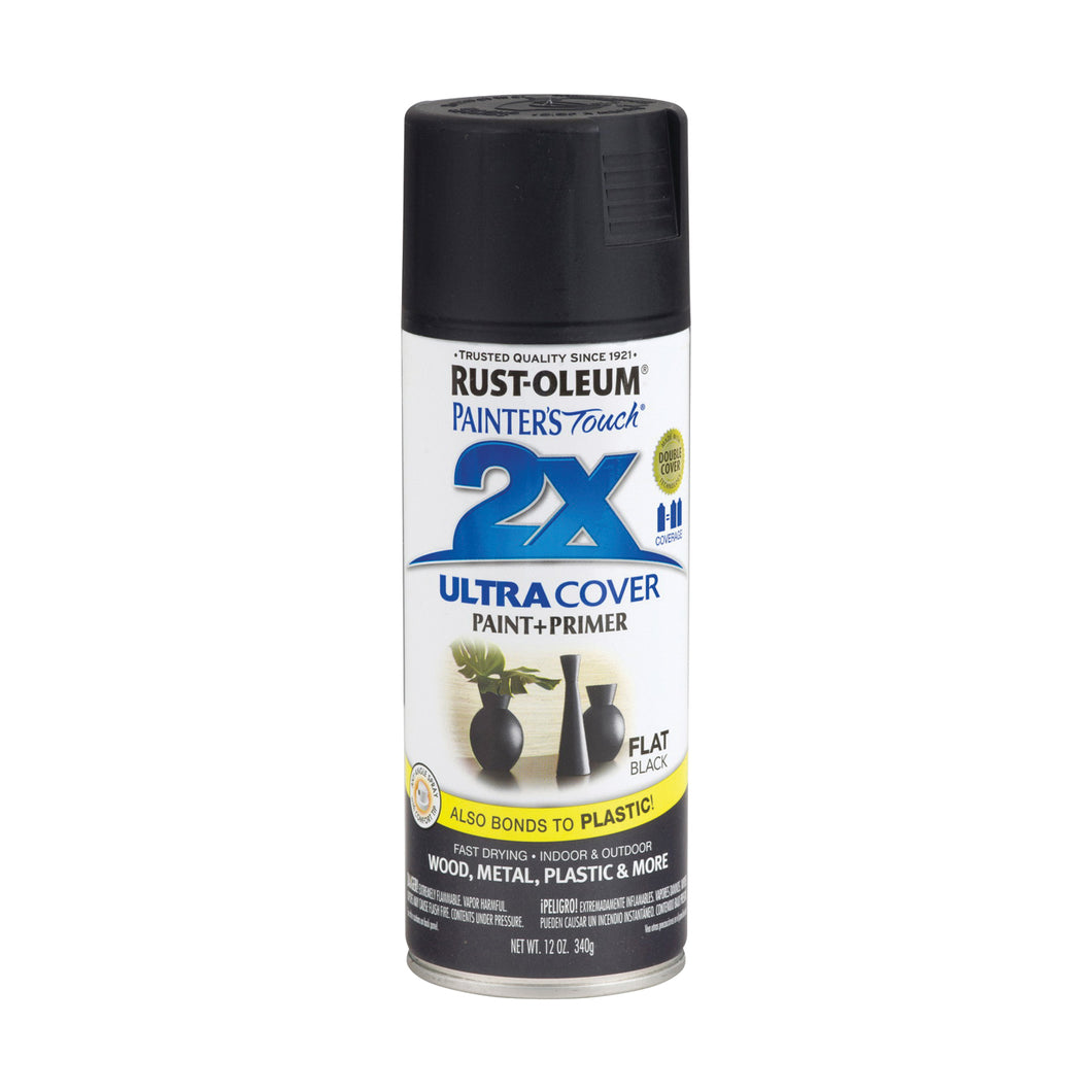 RUST-OLEUM PAINTER'S Touch 249127 Flat Spray Paint, Flat, Black, 12 oz, Aerosol Can