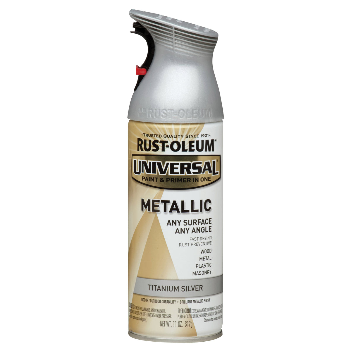 RUST-OLEUM UNIVERSAL 245220 Metallic Spray Paint, Metallic, Titanium Silver, 11 oz, Aerosol Can