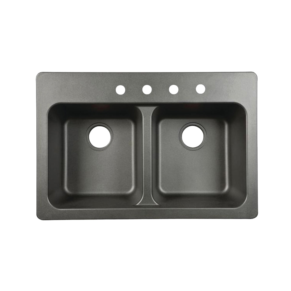 KINDRED FTB904BX Kitchen Sink, 4-Deck Hole, 33 in OAW, 22 in OAH, 9 in OAD, Tectonite, Black, Top Mounting