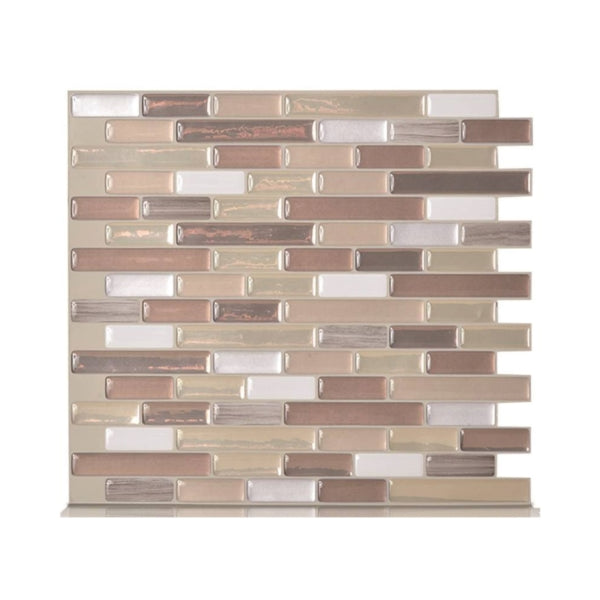Smart Tiles SM1053-1 Mosaic Wall Tile, 10.2 in L, 9.1 in W, 1/8 in Thick, Composite Vinyl, Beige/Tan, Gloss