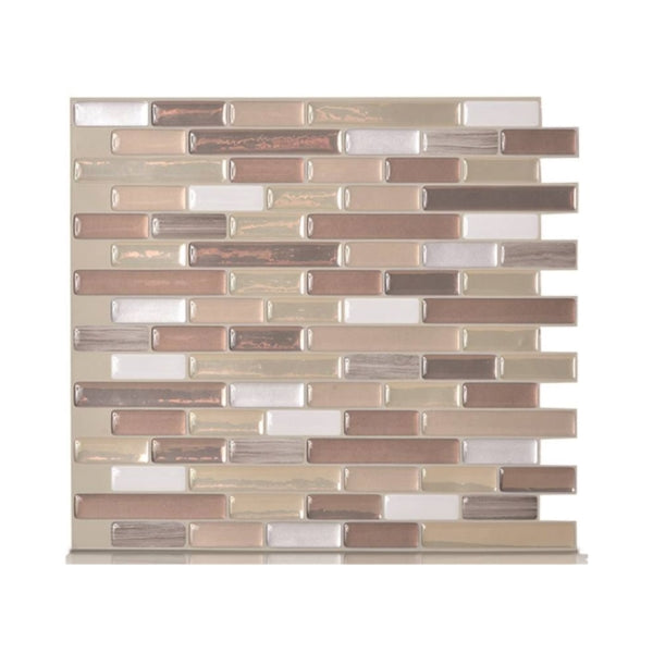Smart Tiles SM1053-6 Mosaic Wall Tile, 10-1/4 in L, 9.13 in W, 3/4 in Thick, Composite Vinyl, Beige/Tan, Gloss