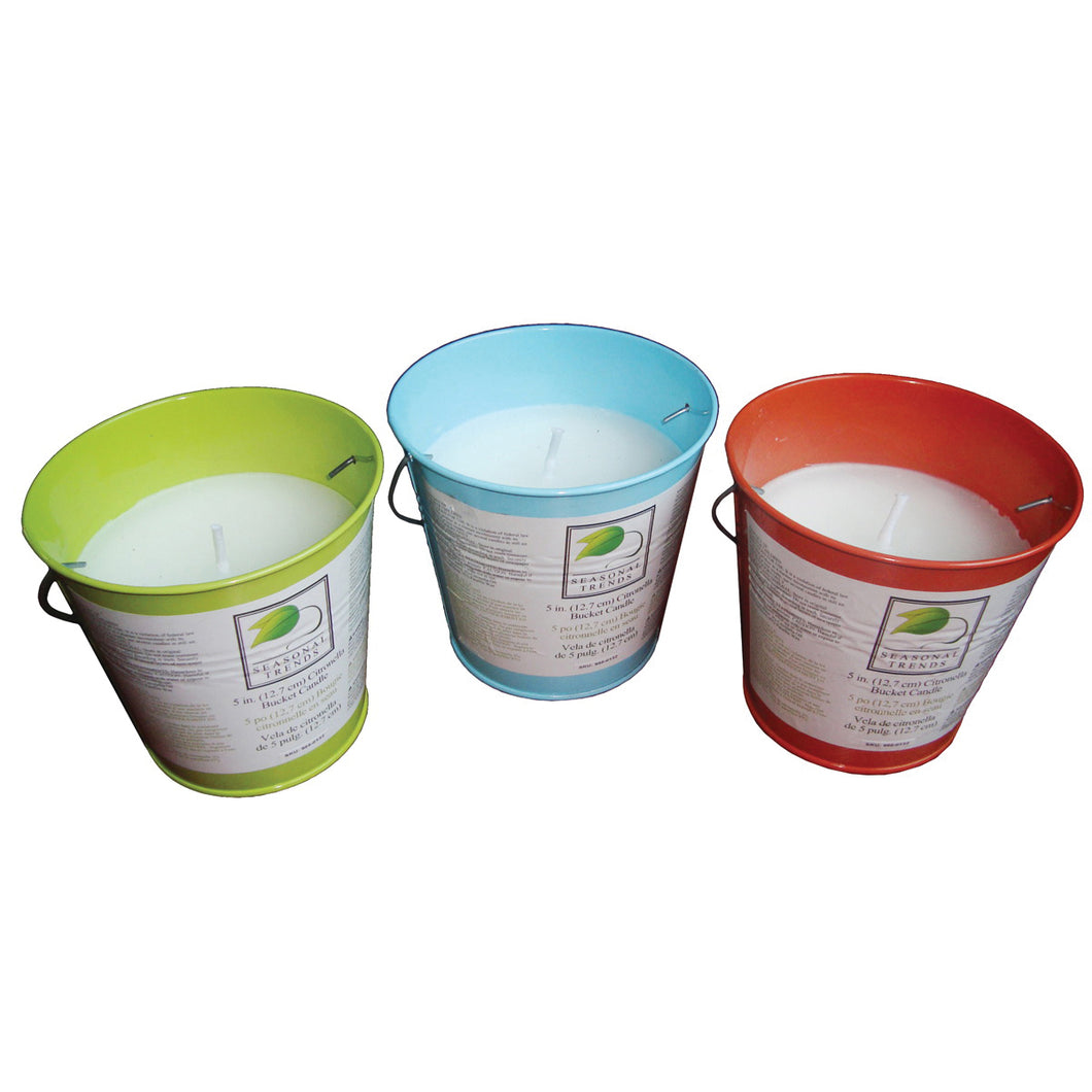 Seasonal Trends Y2564 Candle with Handle Bucket, Bucket, Yellow/Blue/Orange, Citronella, 35 to 40 hrs Burn Time