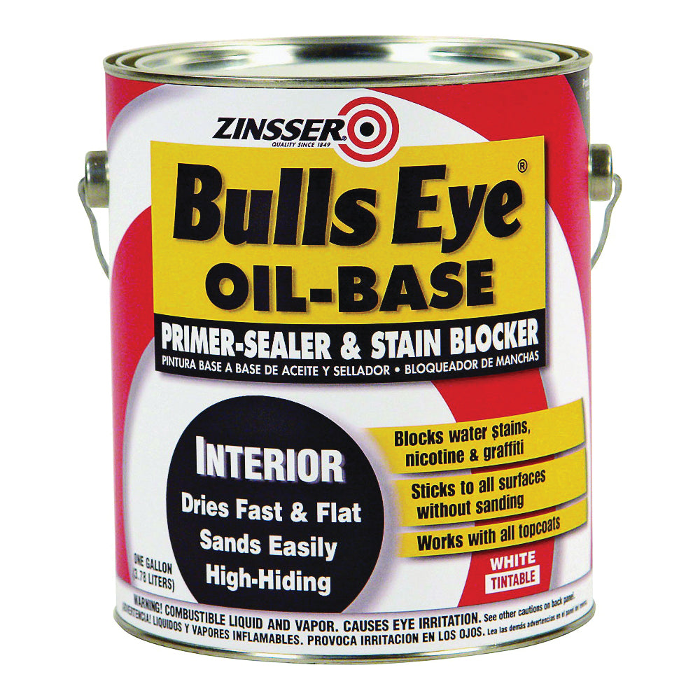 ZINSSER Bulls Eye 03541 Primer Sealer and Stain Killer, Flat, White, 1 gal