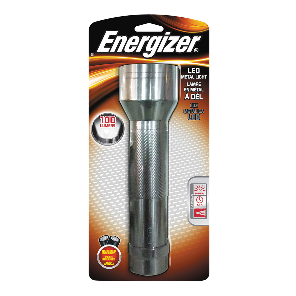 Energizer ENML2DS Flashlight, D Battery, Alkaline Battery, LED Lamp, 42 Lumens, 48 m Beam Distance, 10 hr Run Time